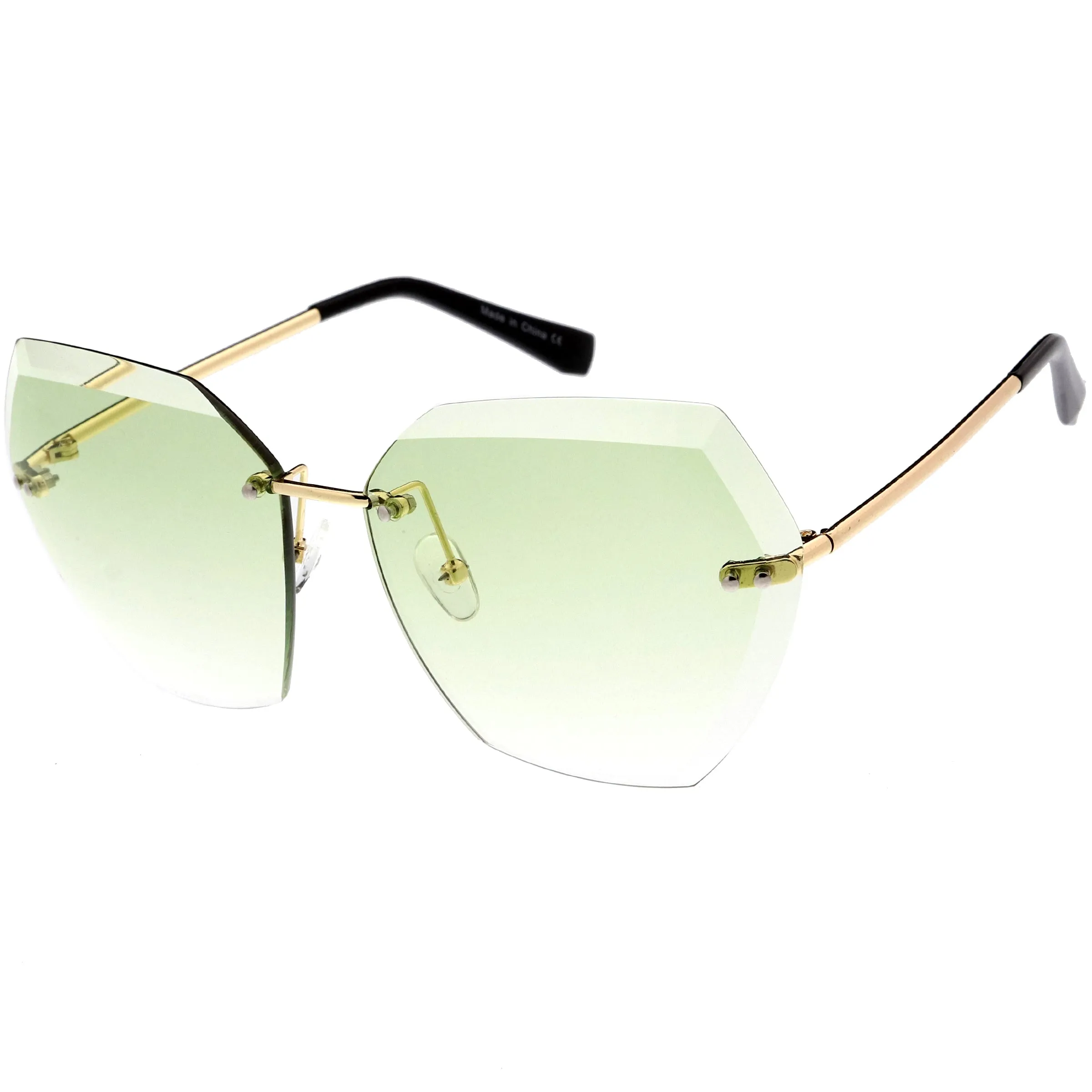 Oversize Rimless Beveled Gradient Lens Geometric Sunglasses D014