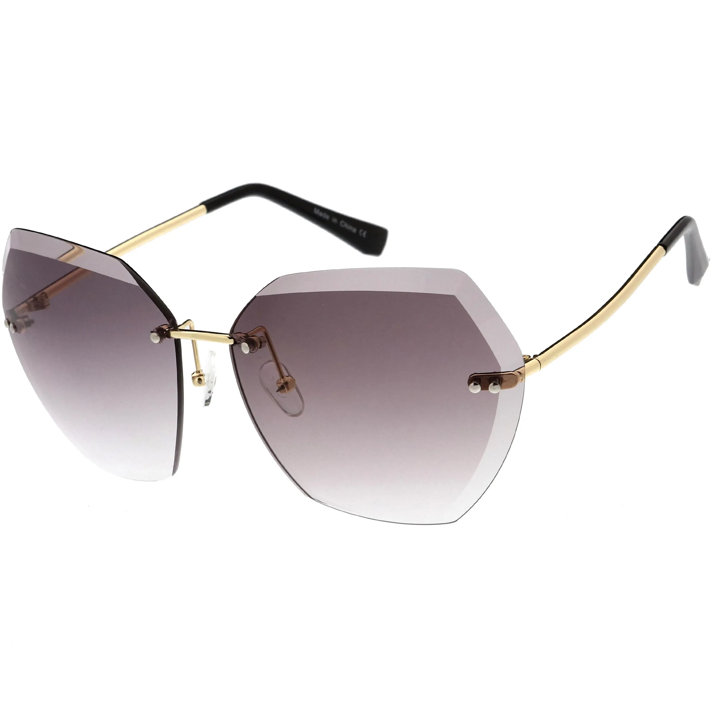 Oversize Rimless Beveled Gradient Lens Geometric Sunglasses D014