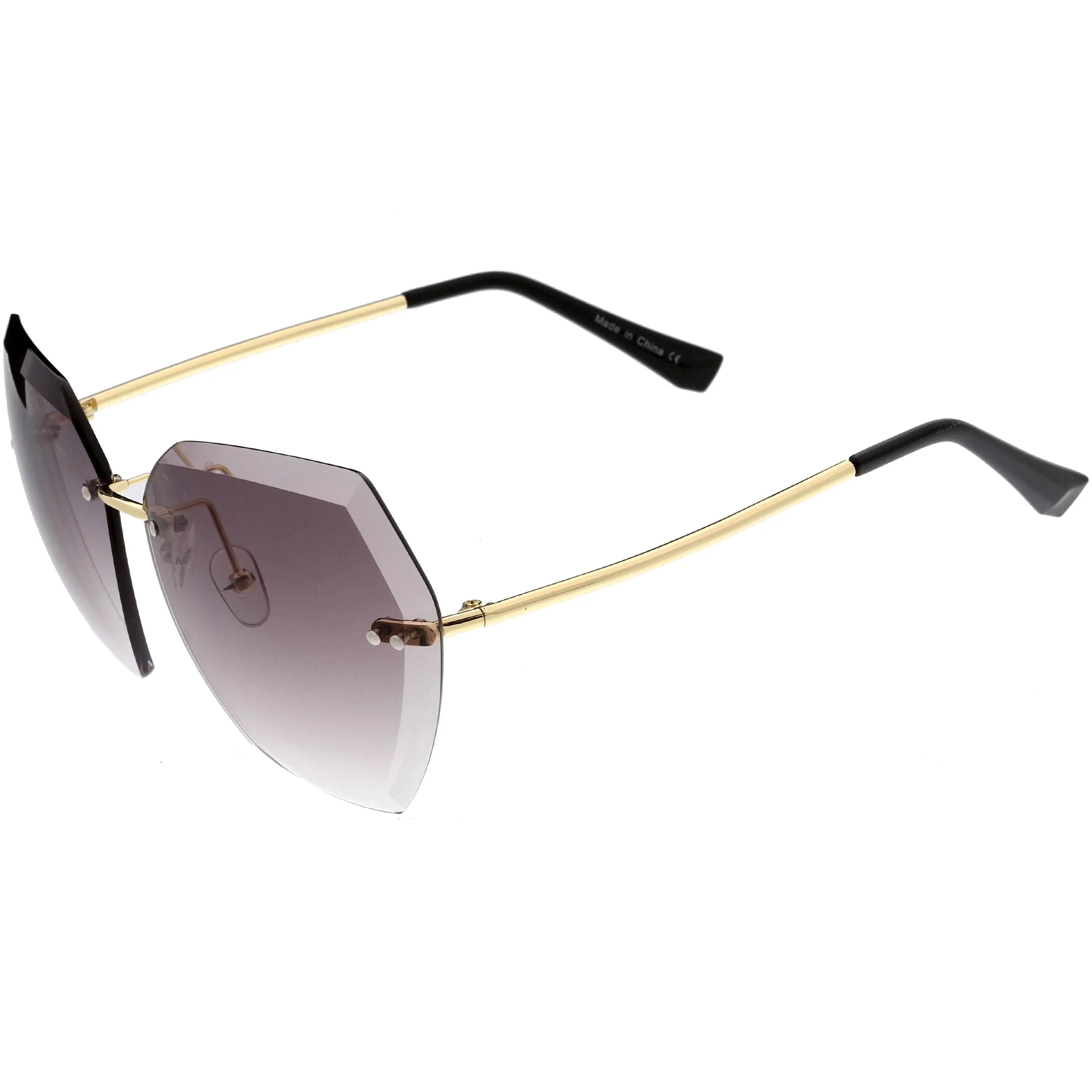 Oversize Rimless Beveled Gradient Lens Geometric Sunglasses D014