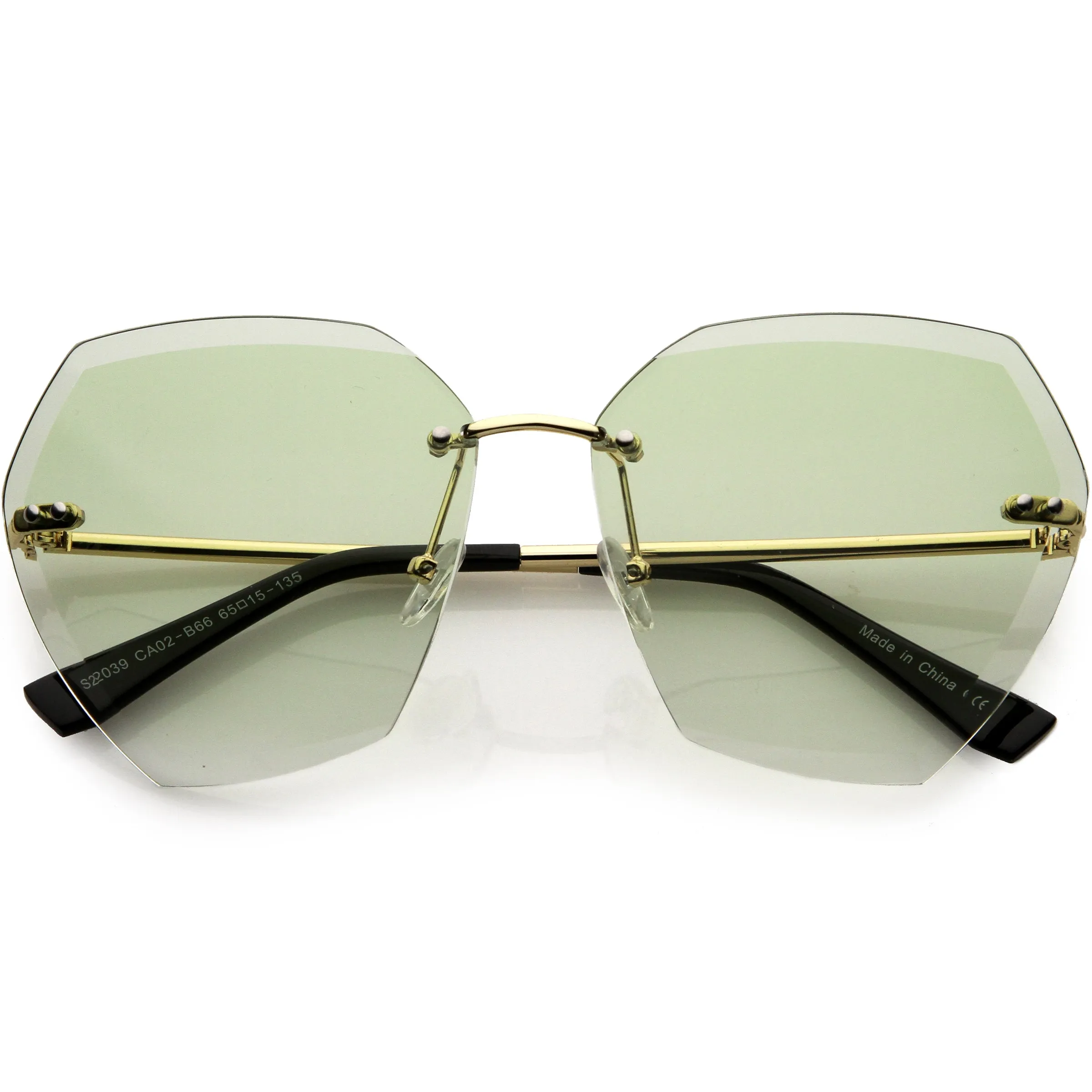 Oversize Rimless Beveled Gradient Lens Geometric Sunglasses D014