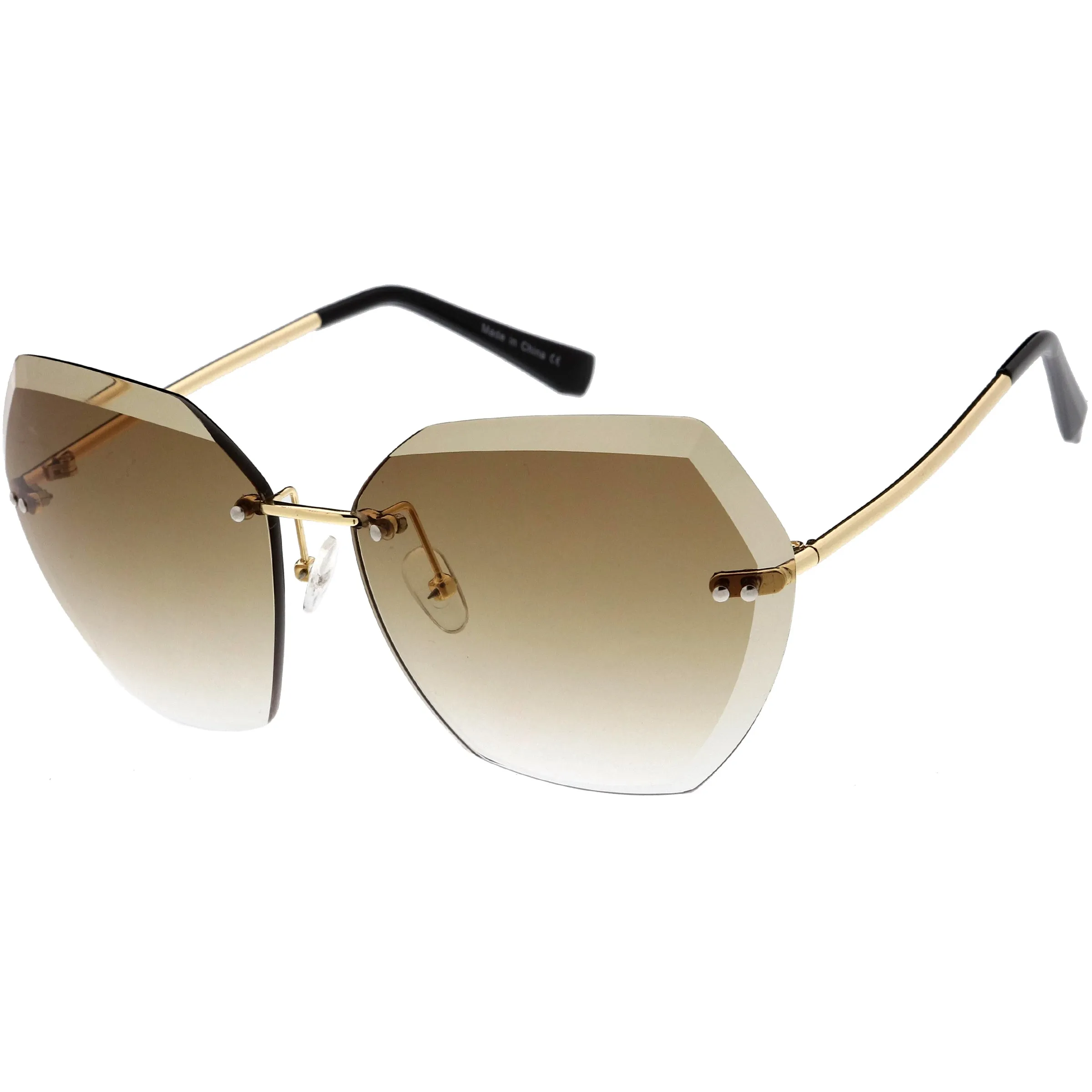 Oversize Rimless Beveled Gradient Lens Geometric Sunglasses D014