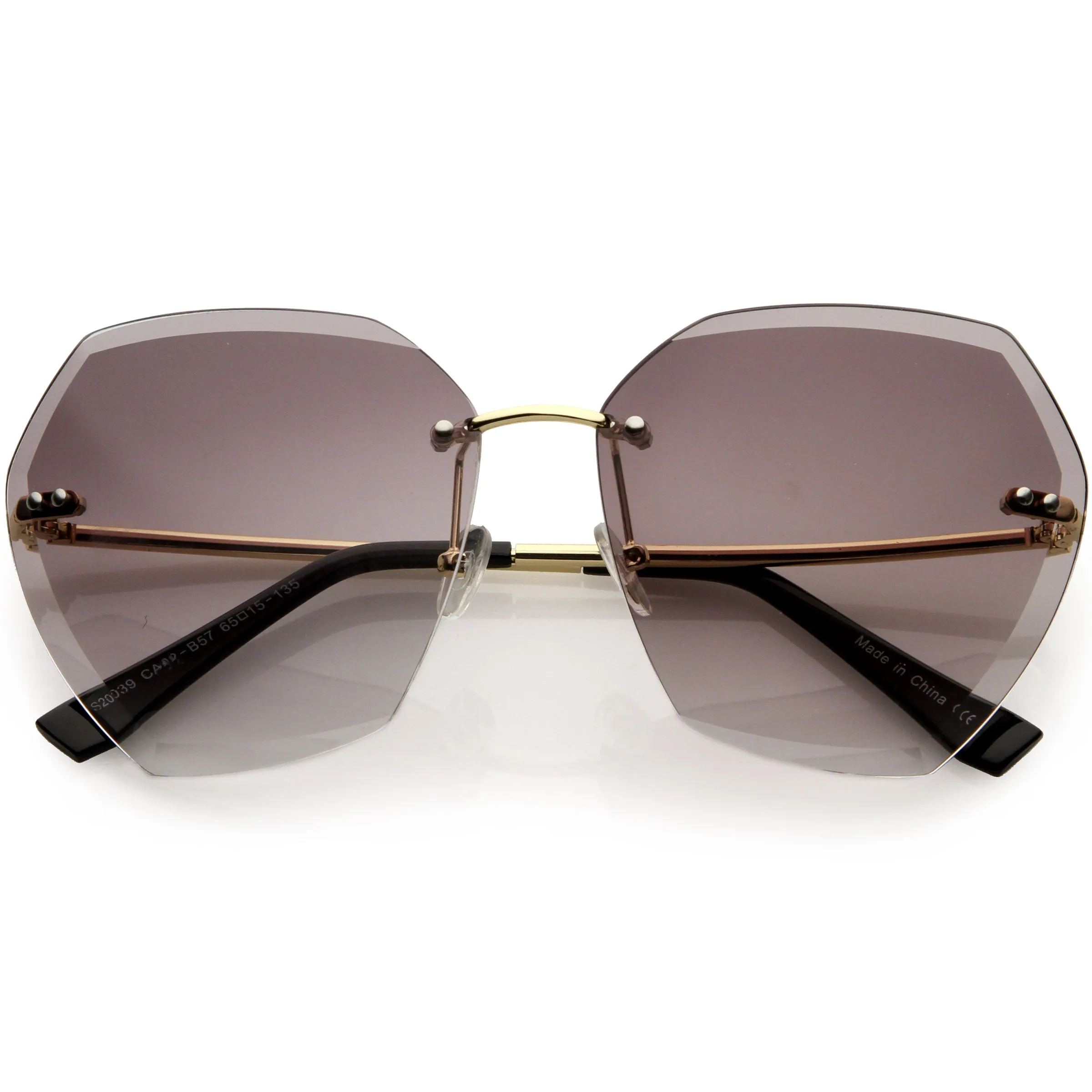 Oversize Rimless Beveled Gradient Lens Geometric Sunglasses D014