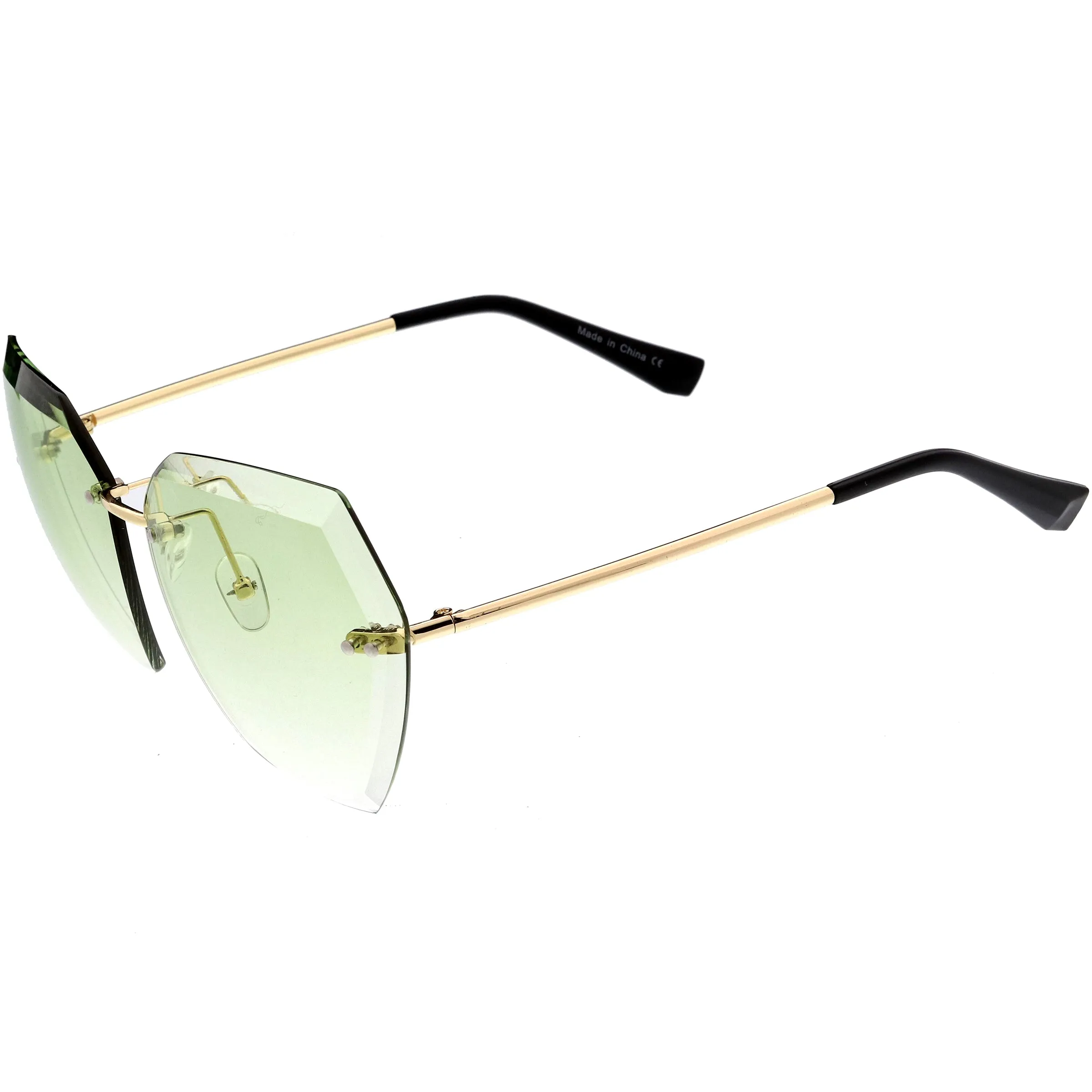 Oversize Rimless Beveled Gradient Lens Geometric Sunglasses D014