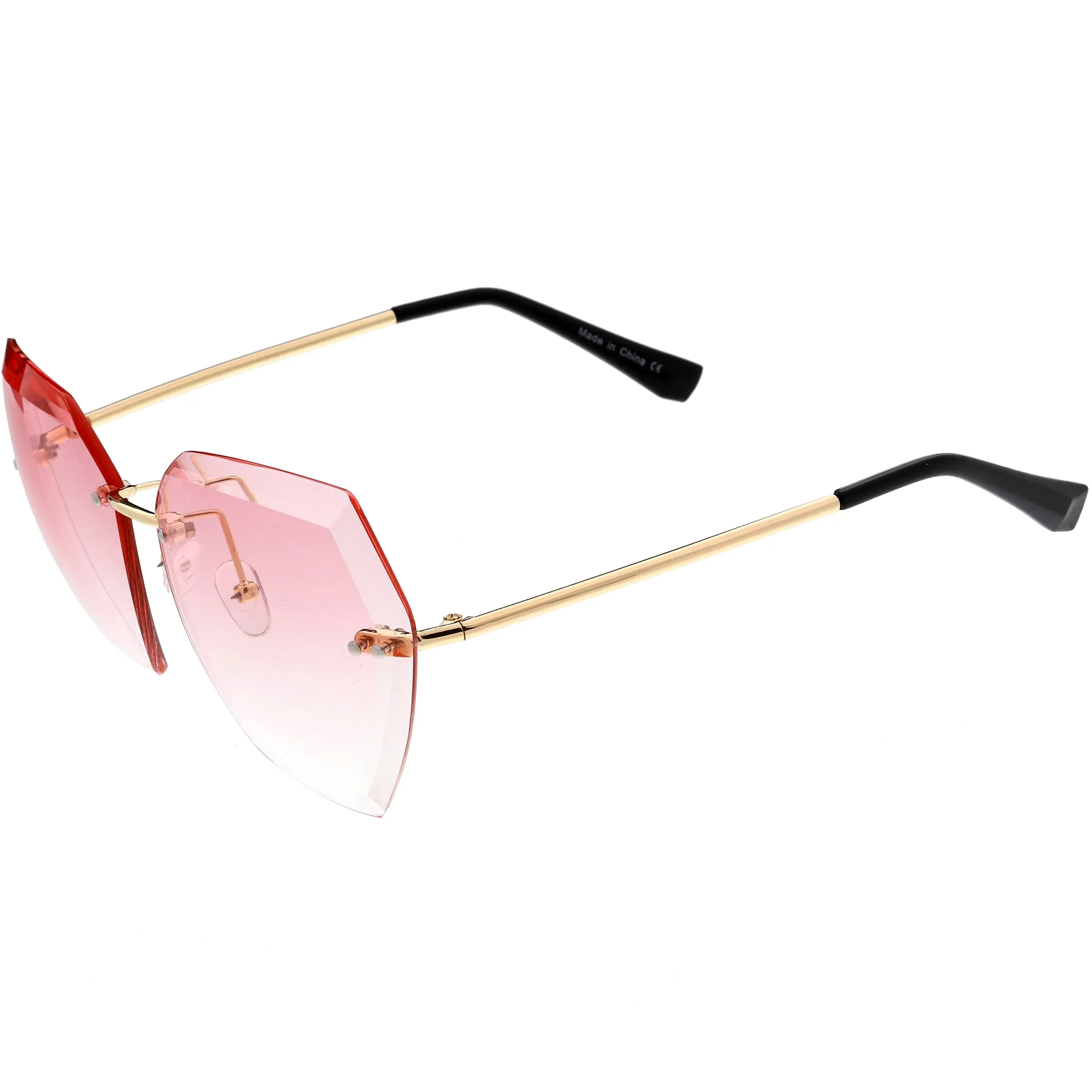 Oversize Rimless Beveled Gradient Lens Geometric Sunglasses D014