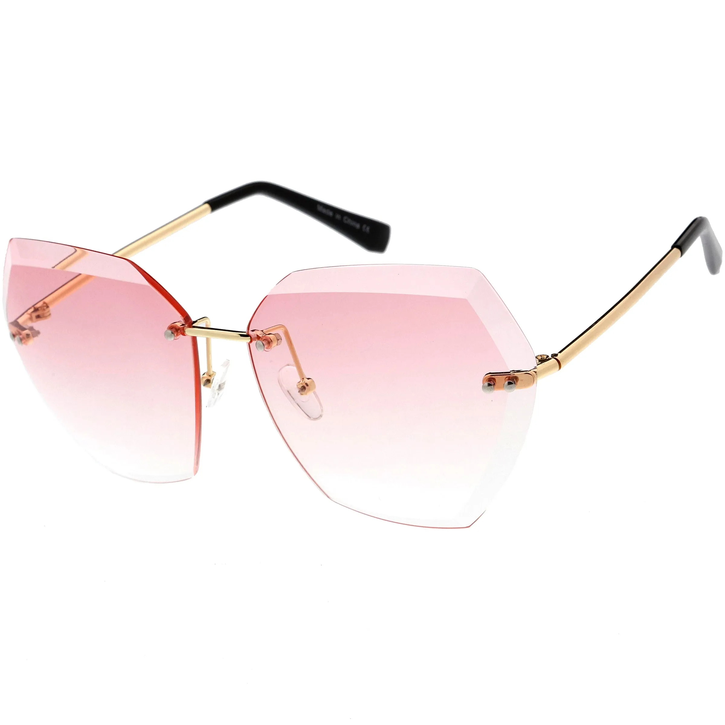 Oversize Rimless Beveled Gradient Lens Geometric Sunglasses D014