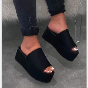 Peep toe thick platform slides