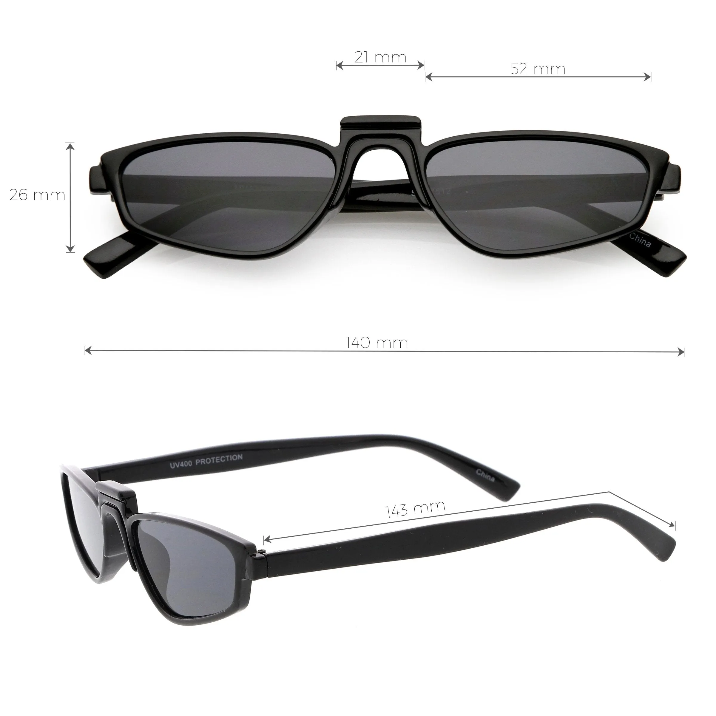 Retro Modern Low Temple Narrow Flat Top Sunglasses C731