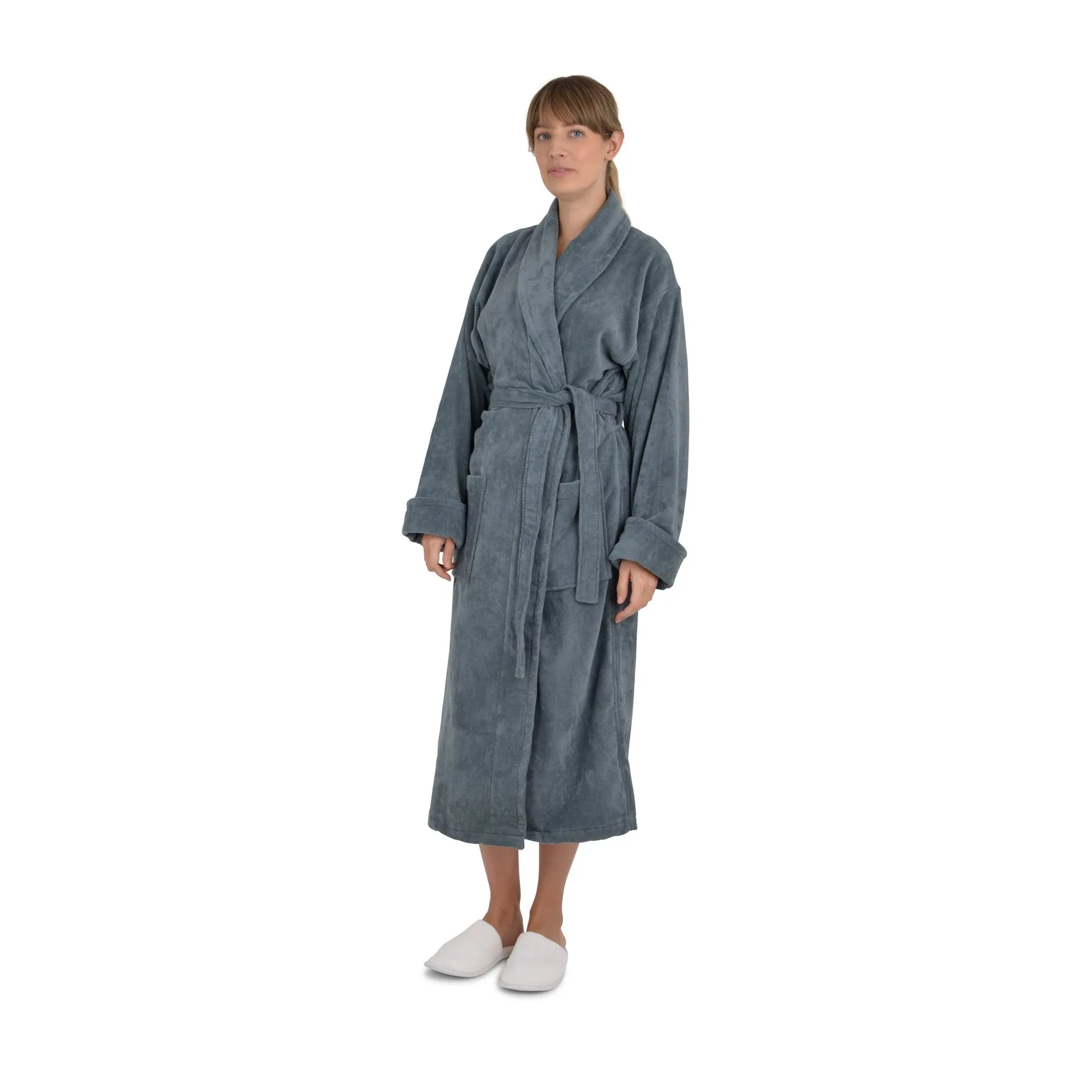 Rimini Light Weight Velour Spa Dressing Gown Collection - White and Grey