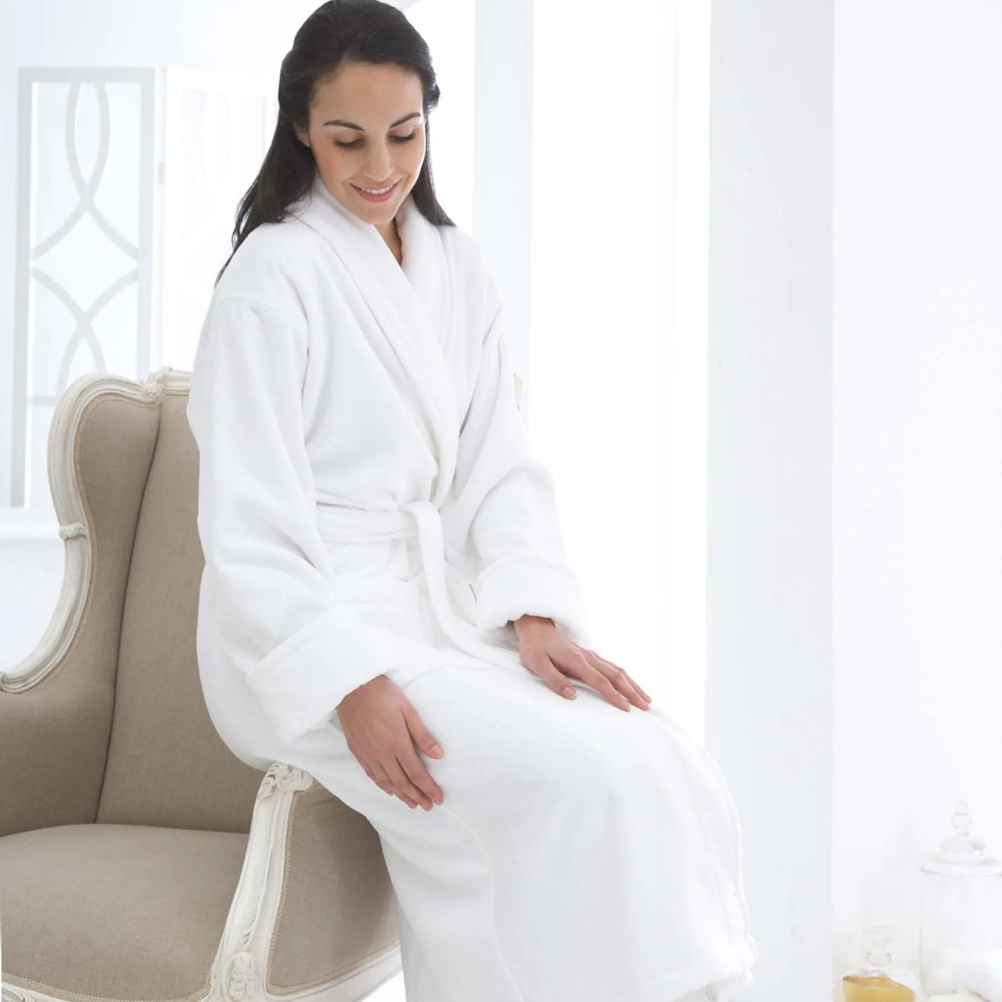 Rimini Light Weight Velour Spa Dressing Gown Collection - White and Grey