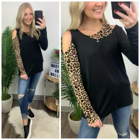 Ruston Cutout Animal Print Layered Look Top