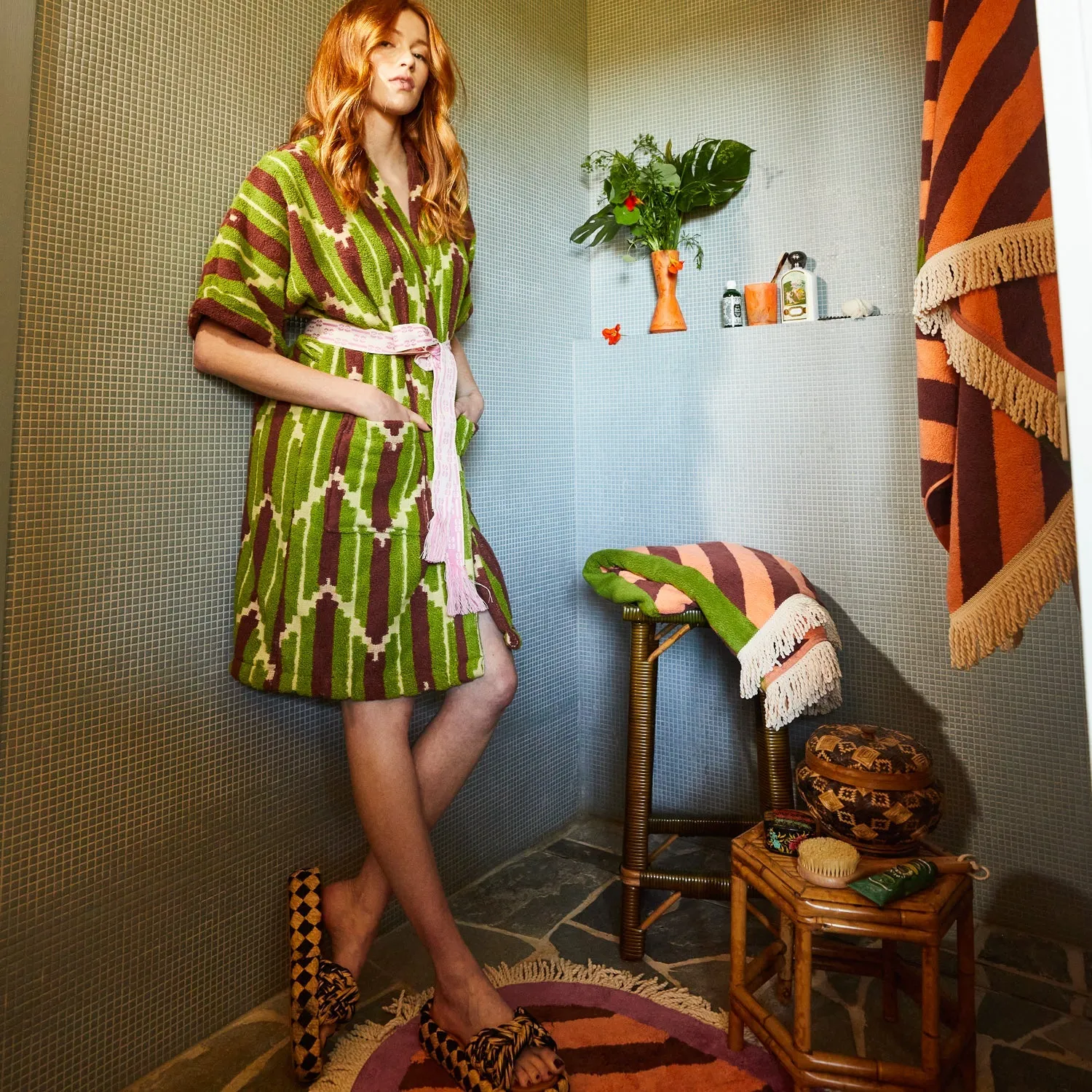 SAGE & CLARE NISHA TERRY KIMONO: PALM