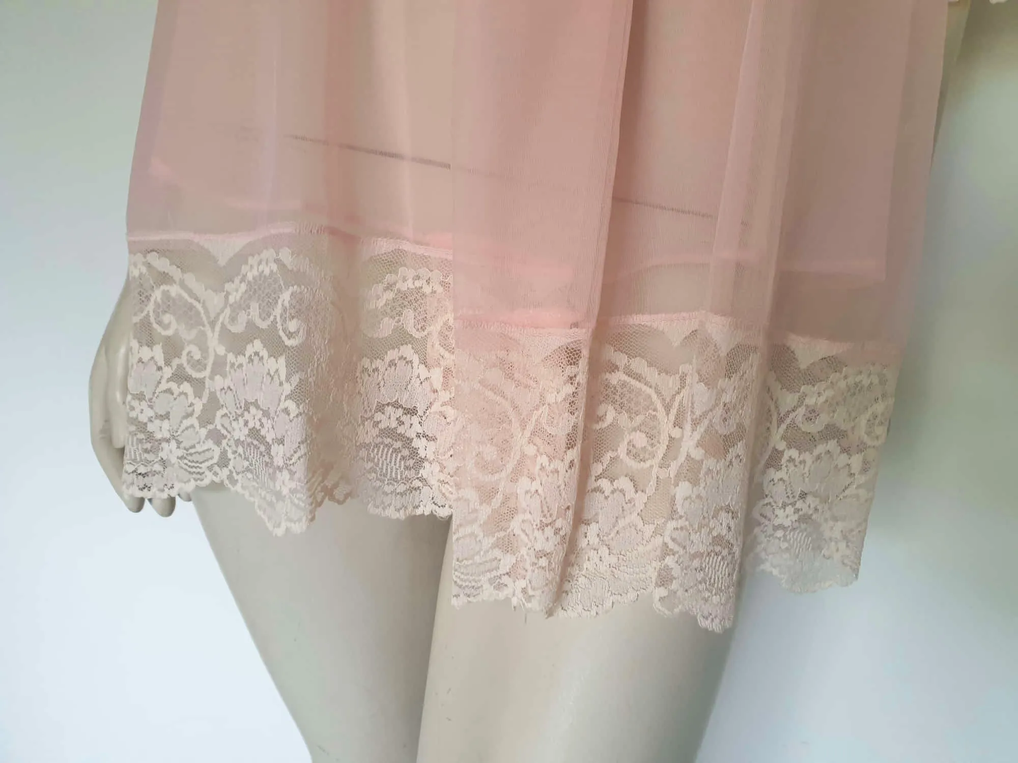 Sheer Pink Mini Robe With Lace - M