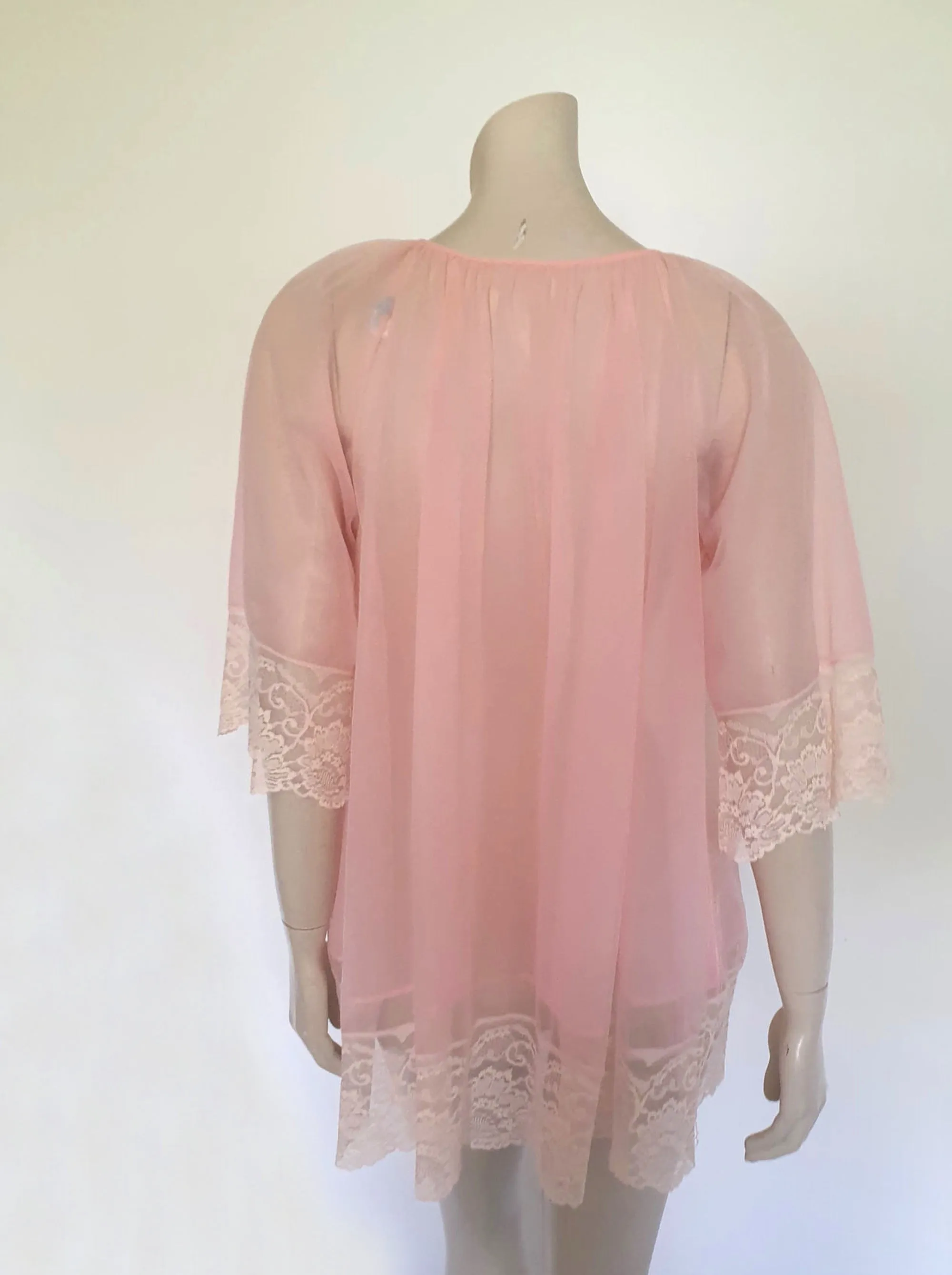 Sheer Pink Mini Robe With Lace - M