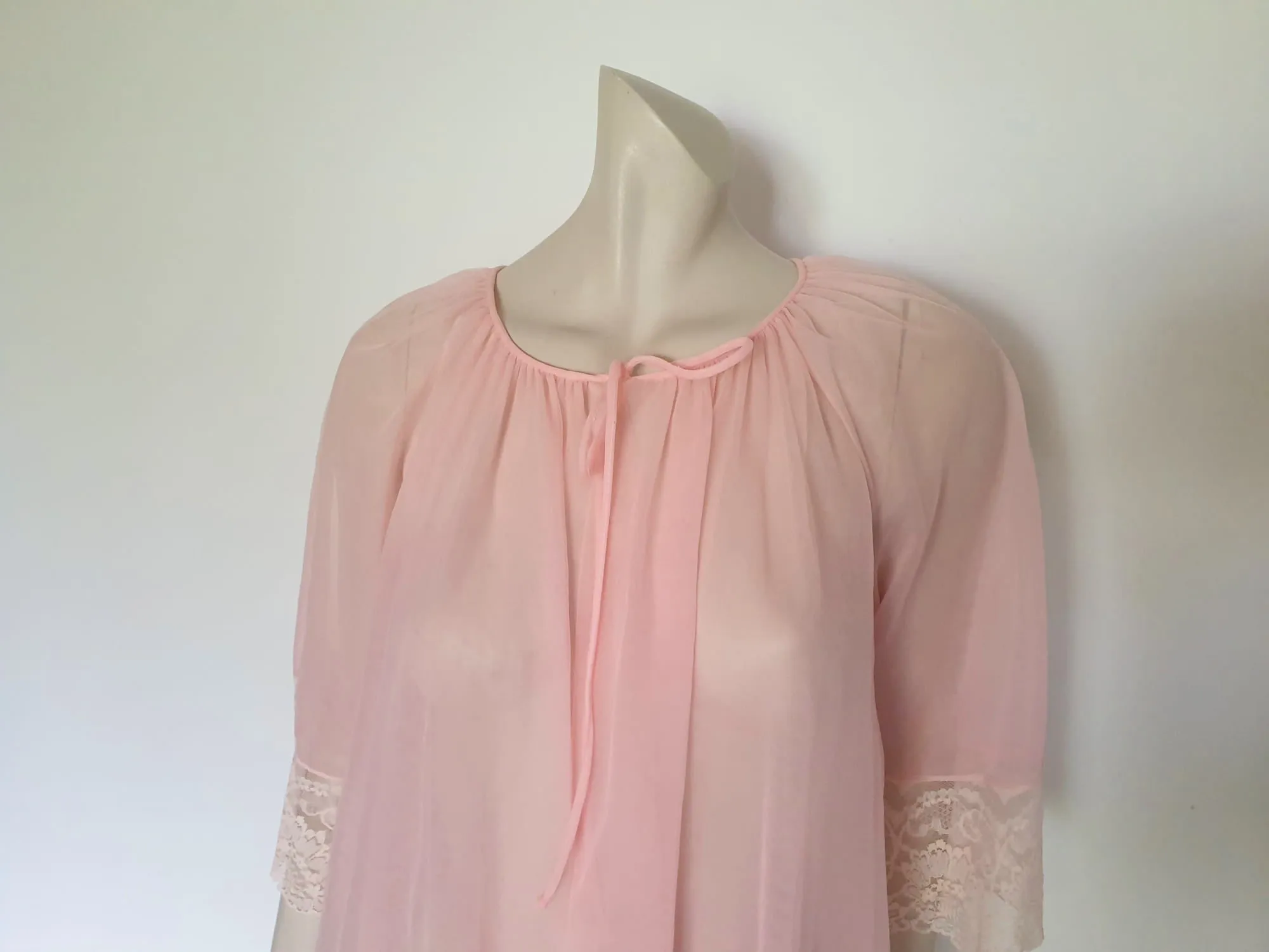 Sheer Pink Mini Robe With Lace - M