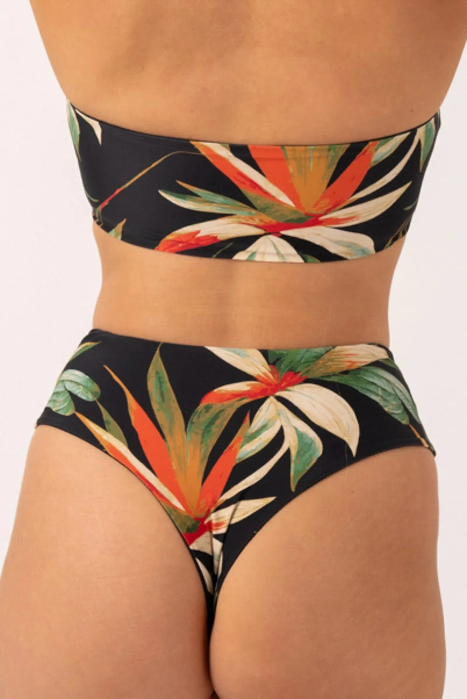 Silky Reversible Bandeau Bow Bikini Top - Black Tropico