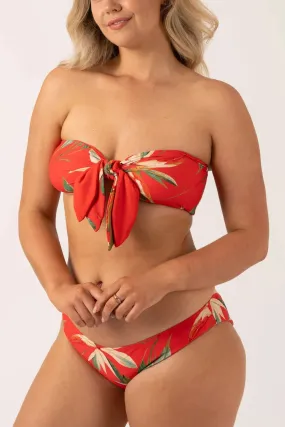 Silky Reversible Bandeau Bow Bikini Top - Flame Tropico
