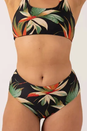 Silky Reversible High Waisted Medium Cut Bikini Bottom - Black Tropico