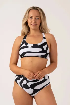 Silky Reversible Tie Back Bikini Top - Black Geo Waves