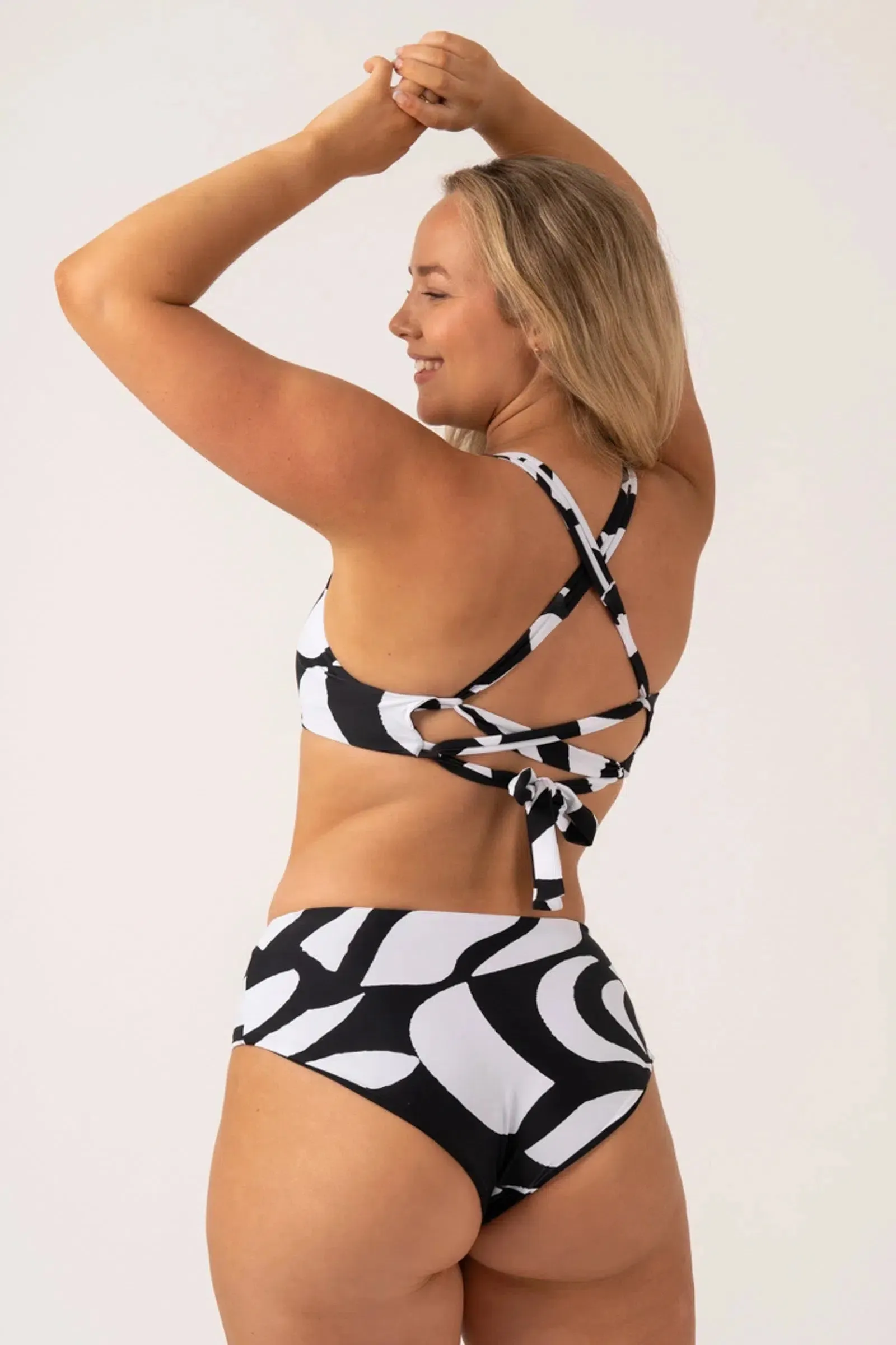Silky Reversible Tie Back Bikini Top - Black Geo Waves