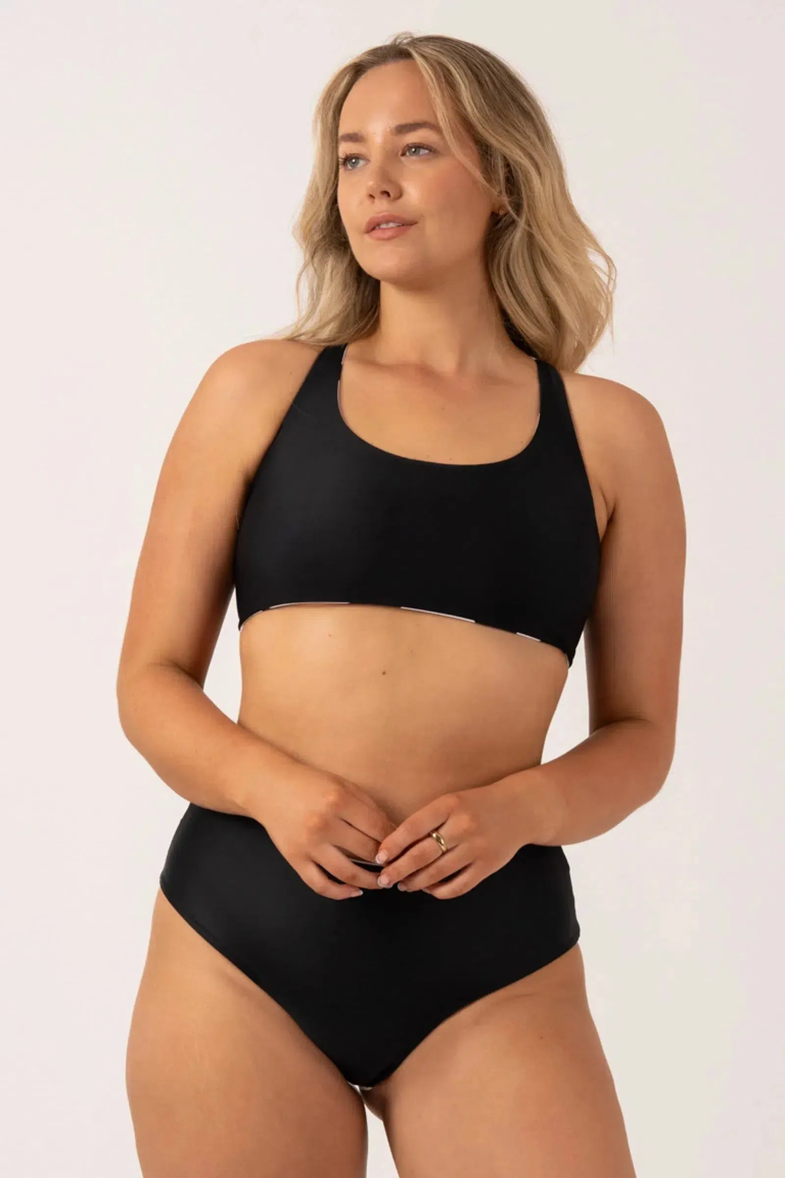 Silky Reversible Tie Back Bikini Top - Black Geo Waves
