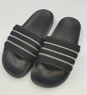Soft Candy Black Glittered Slides