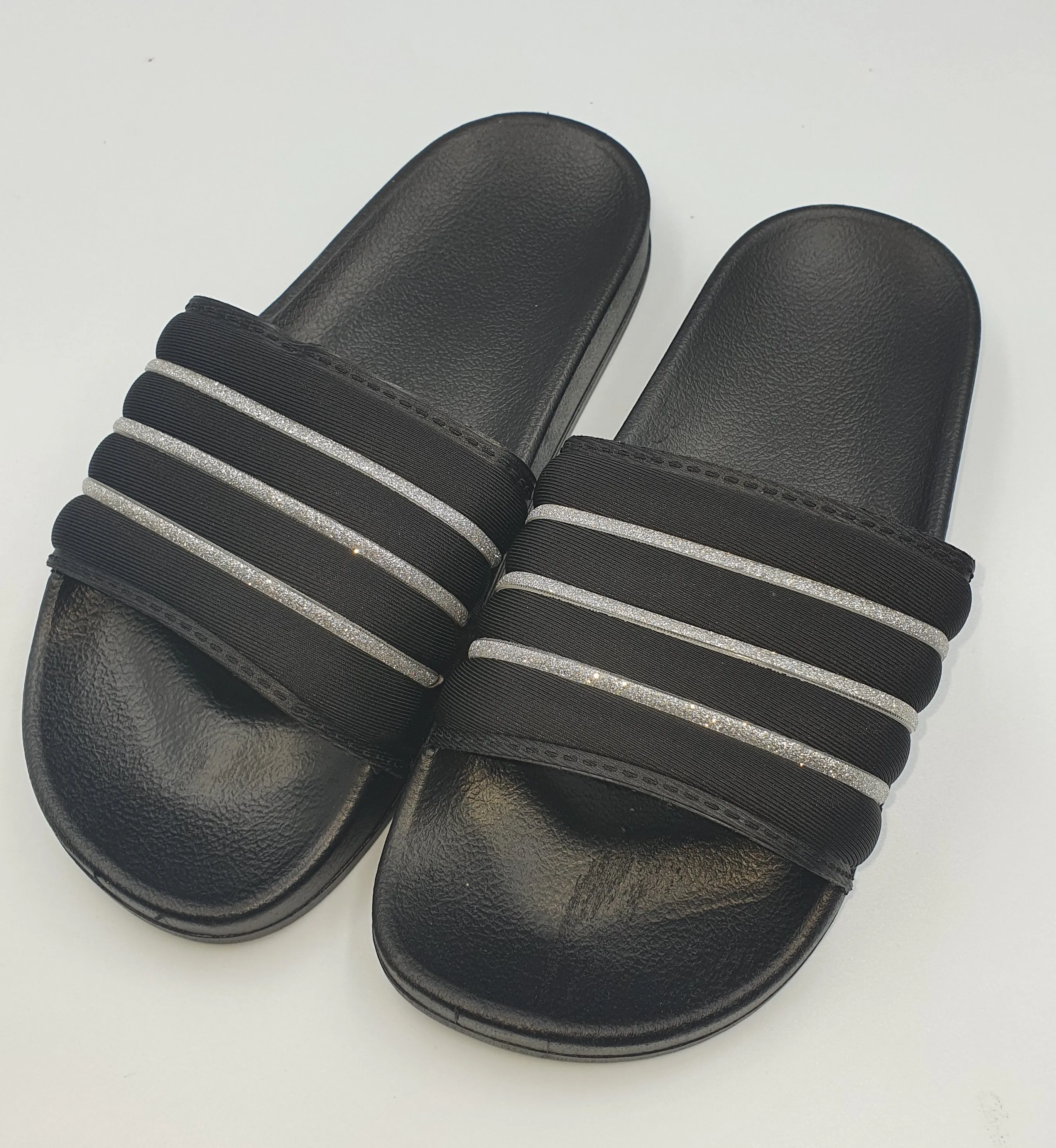 Soft Candy Black Glittered Slides