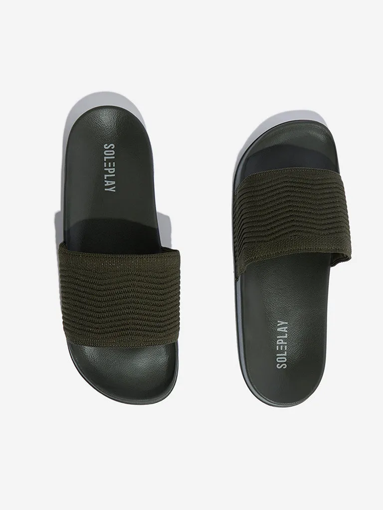 SOLEPLAY Olive Chevron Textured Slides
