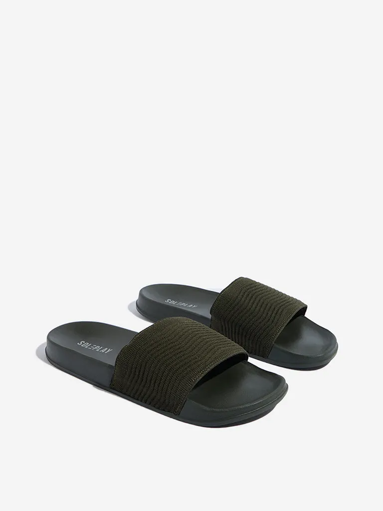 SOLEPLAY Olive Chevron Textured Slides