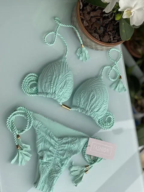 Trendy Color Bikini Set Woman Sexy Bathing Suits Two-Piece Bikinis