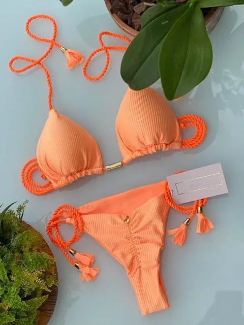 Trendy Color Bikini Set Woman Sexy Bathing Suits Two-Piece Bikinis