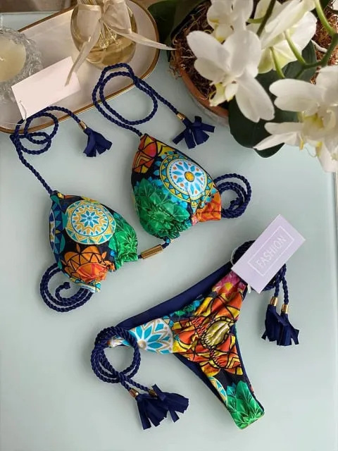 Trendy Color Bikini Set Woman Sexy Bathing Suits Two-Piece Bikinis