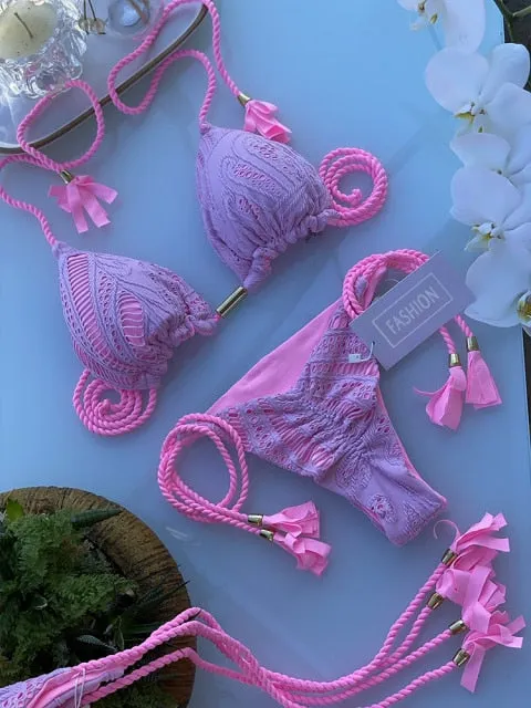 Trendy Color Bikini Set Woman Sexy Bathing Suits Two-Piece Bikinis