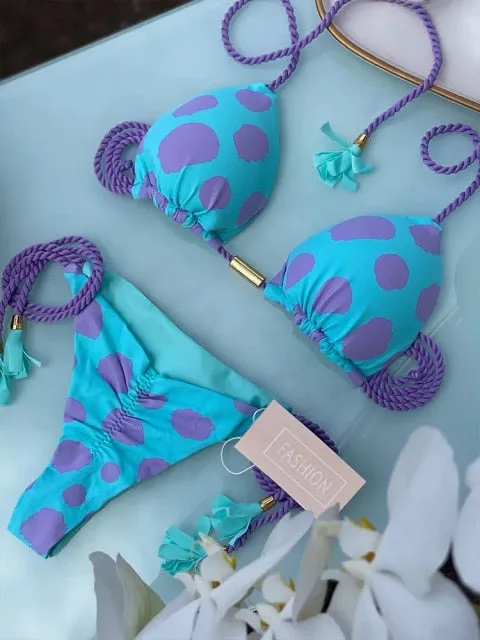 Trendy Color Bikini Set Woman Sexy Bathing Suits Two-Piece Bikinis