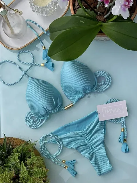 Trendy Color Bikini Set Woman Sexy Bathing Suits Two-Piece Bikinis