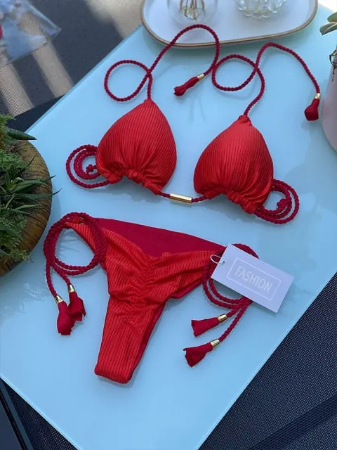 Trendy Color Bikini Set Woman Sexy Bathing Suits Two-Piece Bikinis