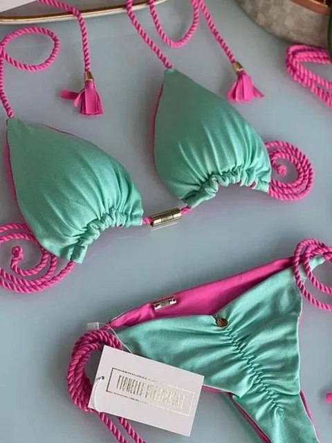 Trendy Color Bikini Set Woman Sexy Bathing Suits Two-Piece Bikinis