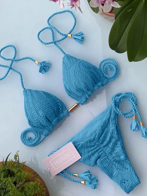 Trendy Color Bikini Set Woman Sexy Bathing Suits Two-Piece Bikinis