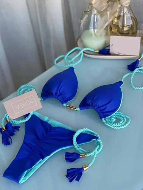 Trendy Color Bikini Set Woman Sexy Bathing Suits Two-Piece Bikinis