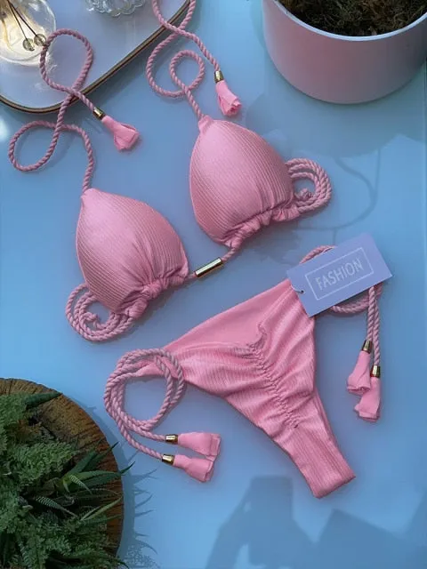 Trendy Color Bikini Set Woman Sexy Bathing Suits Two-Piece Bikinis