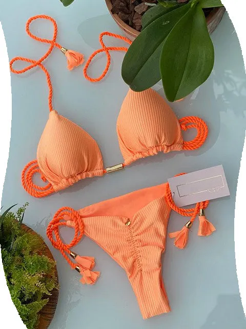 Trendy Color Bikini Set Woman Sexy Bathing Suits Two-Piece Bikinis