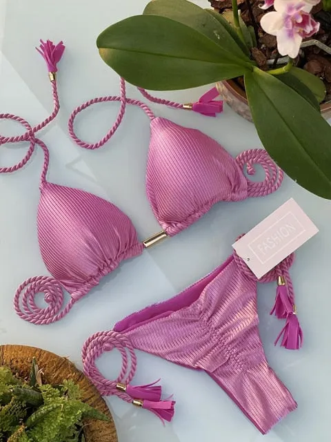 Trendy Color Bikini Set Woman Sexy Bathing Suits Two-Piece Bikinis