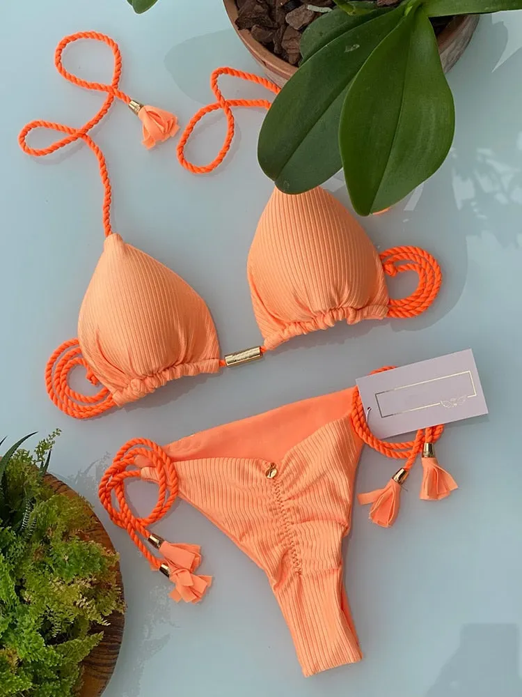 Trendy Color Bikini Set Woman Sexy Bathing Suits Two-Piece Bikinis