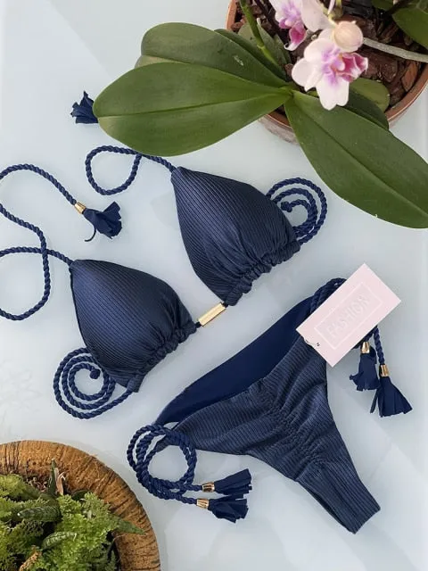 Trendy Color Bikini Set Woman Sexy Bathing Suits Two-Piece Bikinis