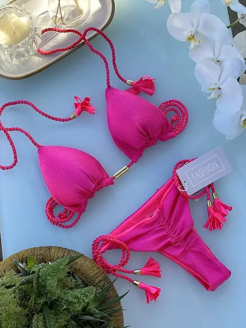 Trendy Color Bikini Set Woman Sexy Bathing Suits Two-Piece Bikinis