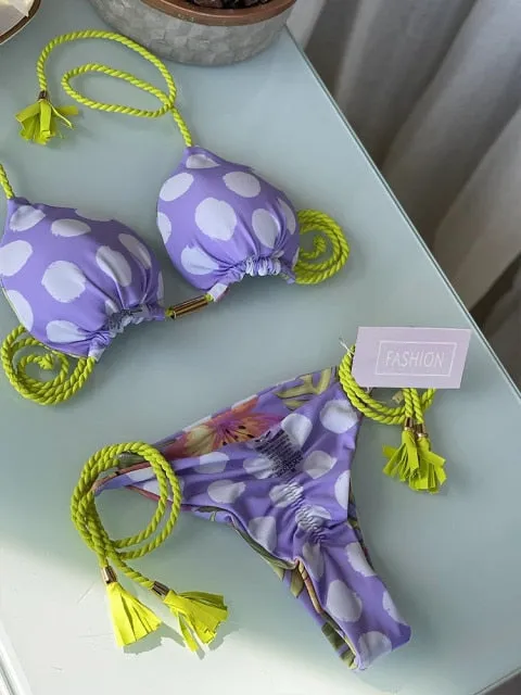 Trendy Color Bikini Set Woman Sexy Bathing Suits Two-Piece Bikinis