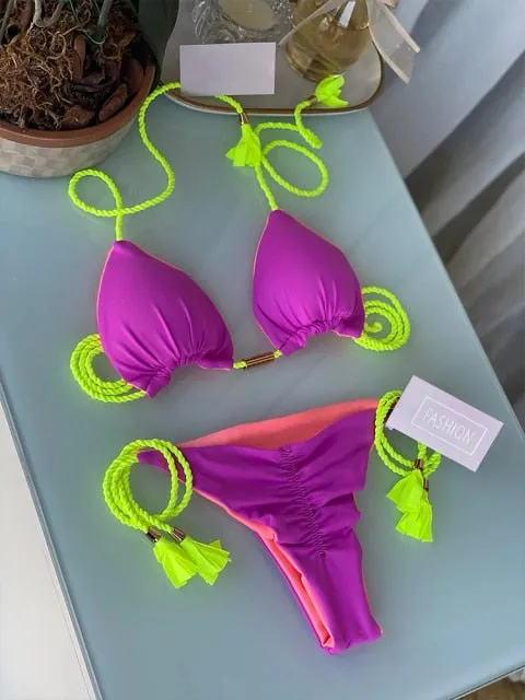 Trendy Color Bikini Set Woman Sexy Bathing Suits Two-Piece Bikinis