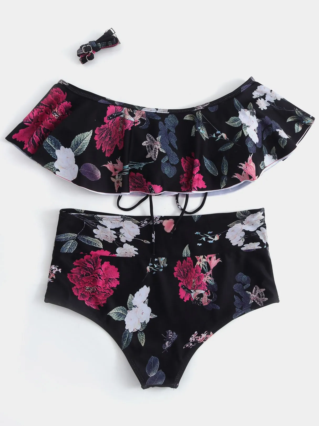 Wholesale Floral Print Spaghetti Strap Self-Tie Criss-Cross High-Waisted Bikinis