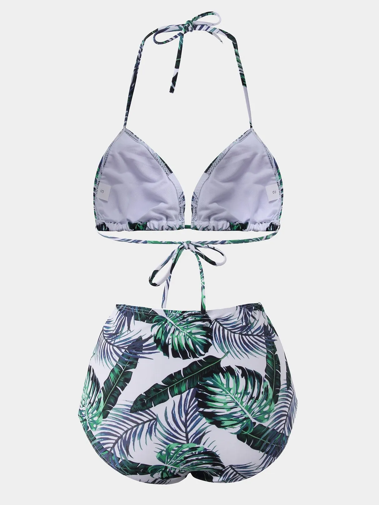 Wholesale Green V-Neck Sleeveless Floral Print High-Waisted Bikinis