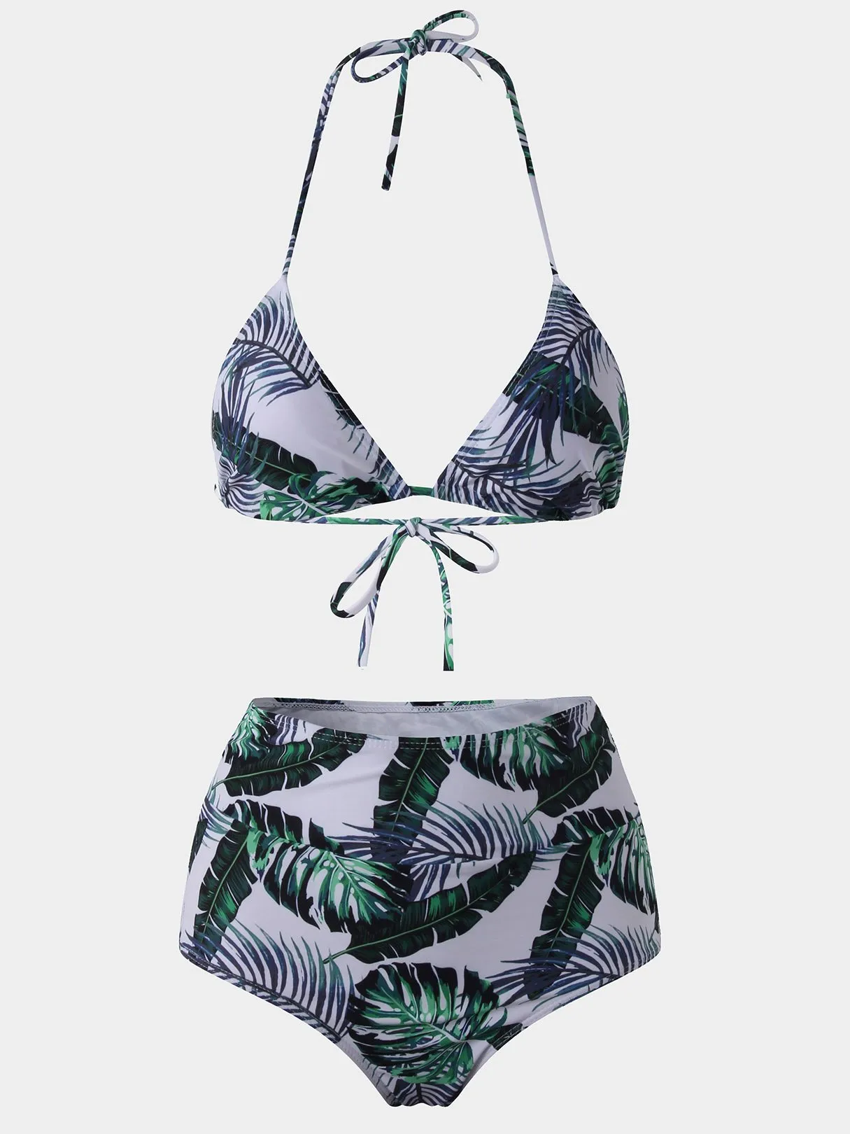 Wholesale Green V-Neck Sleeveless Floral Print High-Waisted Bikinis