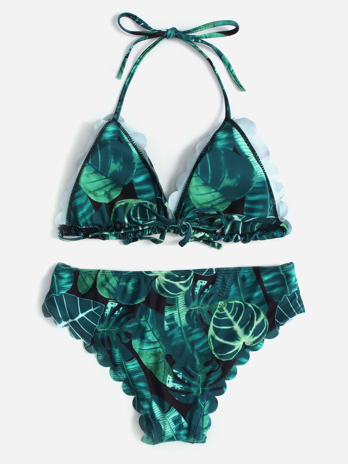 Wholesale Halter Printed Sleeveless Green Bikini Set